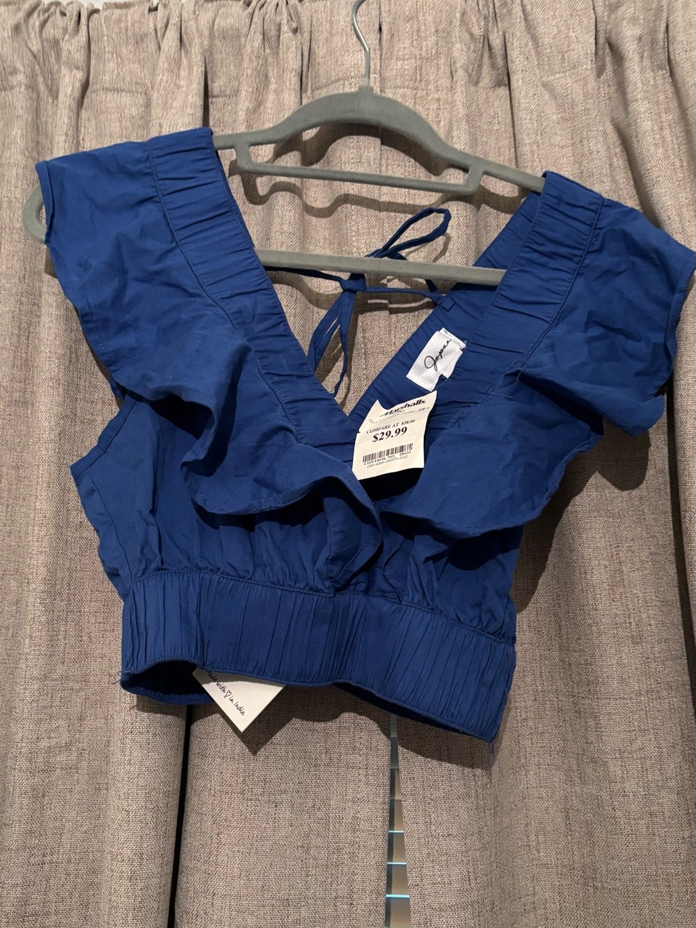 Joie Cobalt Blue Ruffle V-Neck Crop Top
